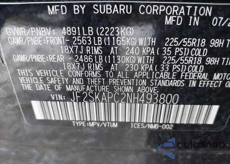 2022 Subaru Forester Limited z USA, uszkodzony, nr VIN JF2SKAPC2NH493800